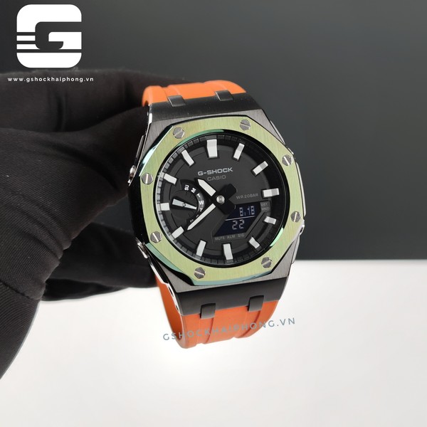 G-SHOCK GA-2100AP - Black & White Orange Flo