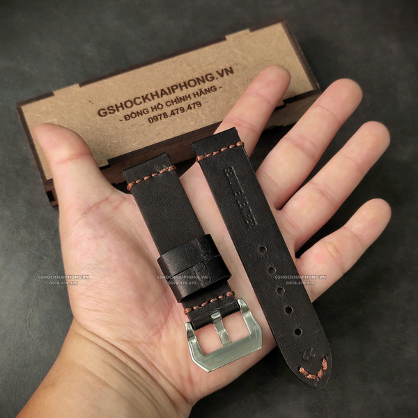 Dây da Bò - Màu Đen - Size 20/22/24mm ( Khóa Bạc + Khóa Đen )