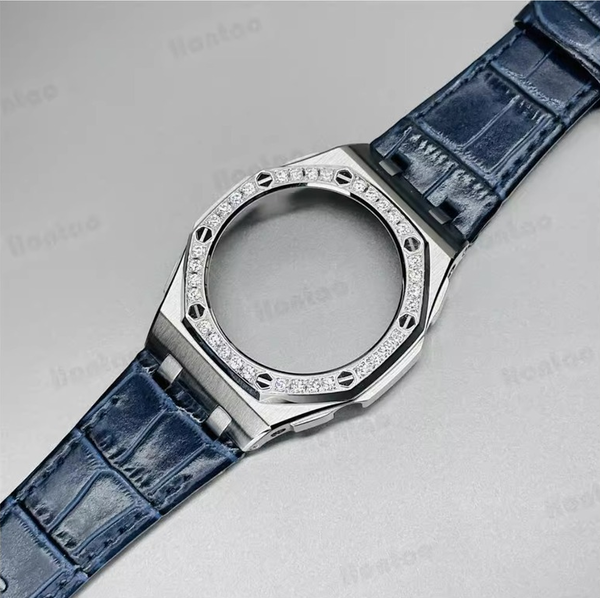 Bộ vỏ thép Bạc nạm đá - Dây da ( Thế hệ 5 cao cấp ) ( Kích vào sản phẩm chọn màu dây )