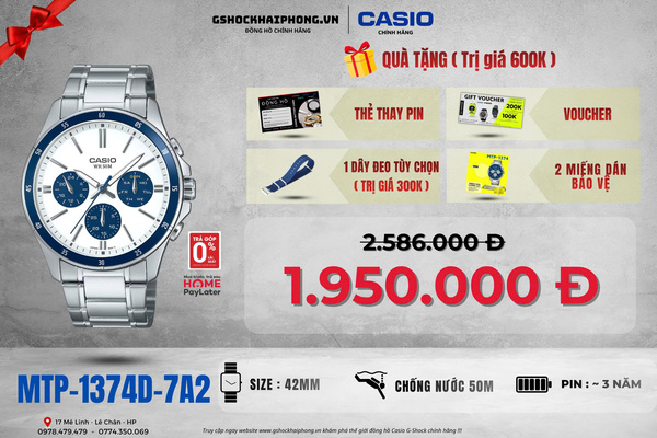CASIO MTP-1374D-7A2 - QUÀ TẶNG TRỊ GIÁ 600K