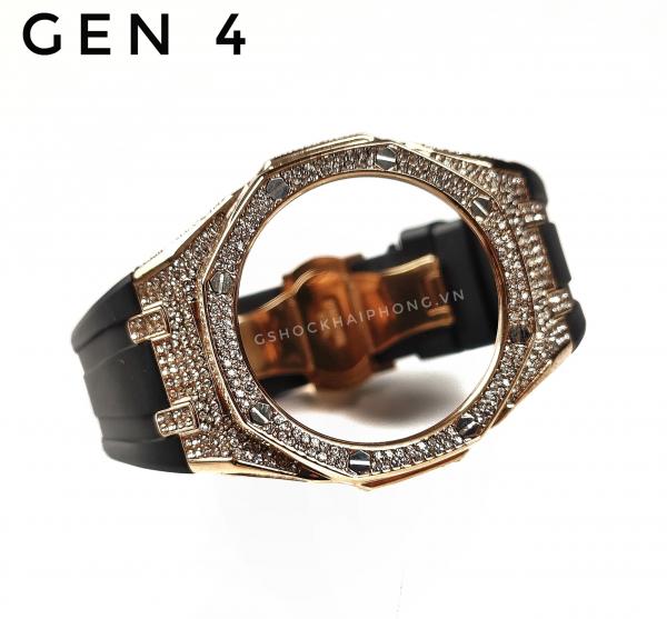 Bộ vỏ GA-2100AP nạm đá ( rose gold )  dây cao su 