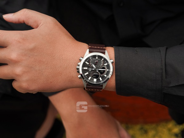 CASIO EDIFICE ECB-30D-1A ( Lên dây da bò  nâu Vintage )