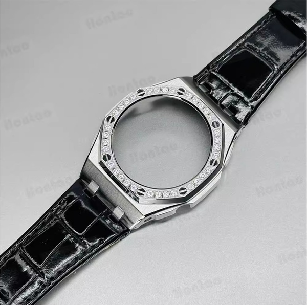 Bộ vỏ thép Bạc nạm đá - Dây da ( Thế hệ 5 cao cấp ) ( Kích vào sản phẩm chọn màu dây )