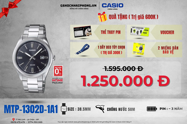 CASIO MTP-1302D-1A1 - QUÀ TẶNG TRỊ GIÁ 600K 