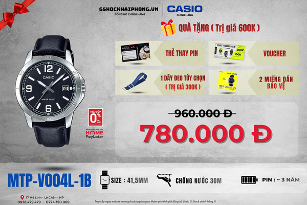 CASIO MTP-V004L-1B - QUÀ TẶNG TRỊ GIÁ 600K