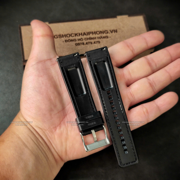 Dây da bọc cao su - Size 20/22/24mm - Màu Đen