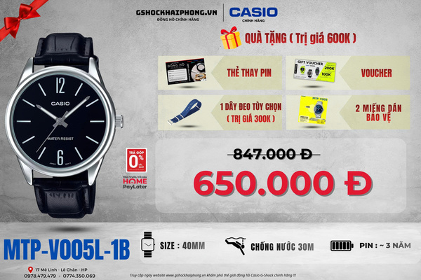 CASIO MTP-V005L-1B - QUÀ TẶNG TRỊ GIÁ 600k