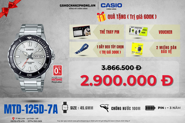 CASIO MTD-125D-7A - QUÀ TẶNG TRỊ GIÁ 600K 