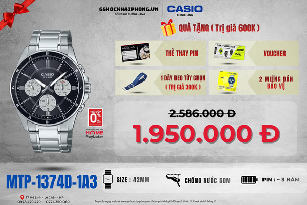 CASIO MTP-1374D-1A3 - QUÀ TẶNG TRỊ GIÁ 600K