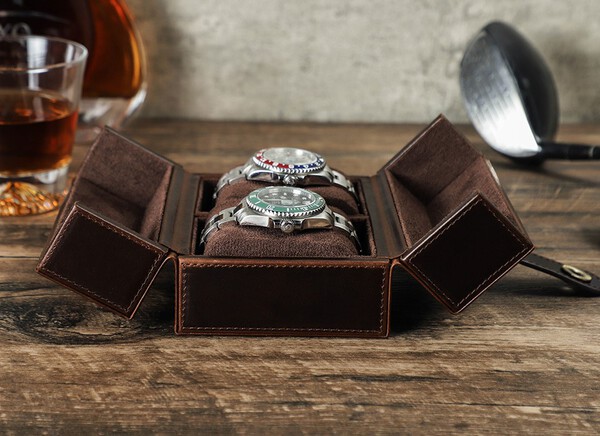 Hộp vuông đựng đồng hồ đôi  - Da xịn Crazy Horse  cao cấp