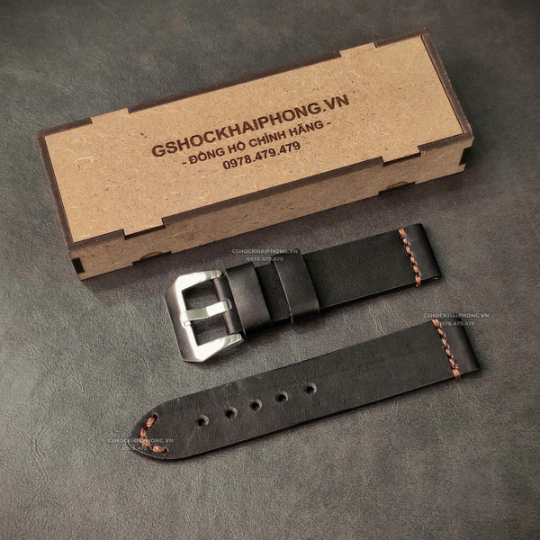 Dây da Bò - Màu Đen - Size 20/22/24mm ( Khóa Bạc + Khóa Đen )