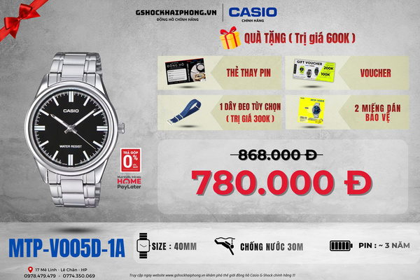 CASIO MTP-V005D-1A - QUÀ TẶNG TRỊ GIÁ 600k