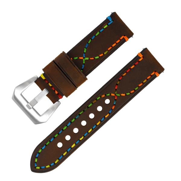 Dây da bò Crazy Horse phối chỉ màu Độc 02 - size 18mm/ 20mm/ 22mm/ 24mm/ 26mm