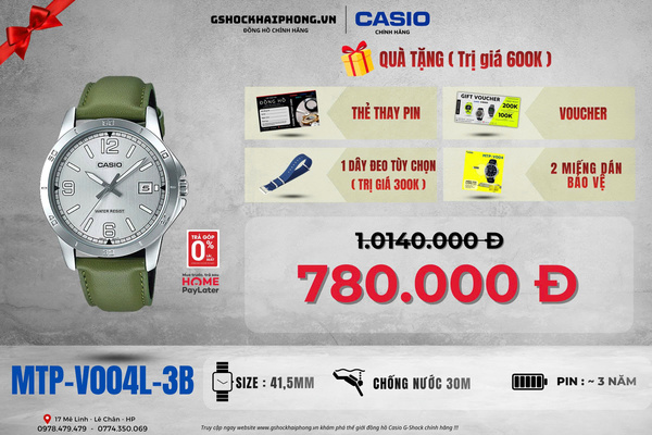 CASIO MTP-V004L-3B - QUÀ TẶNG TRỊ GIÁ 600K