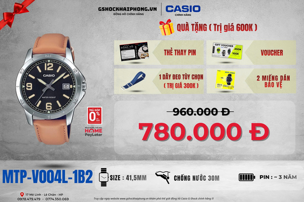 CASIO MTP-V004L-1B2 - QUÀ TẶNG TRỊ GIÁ 600K