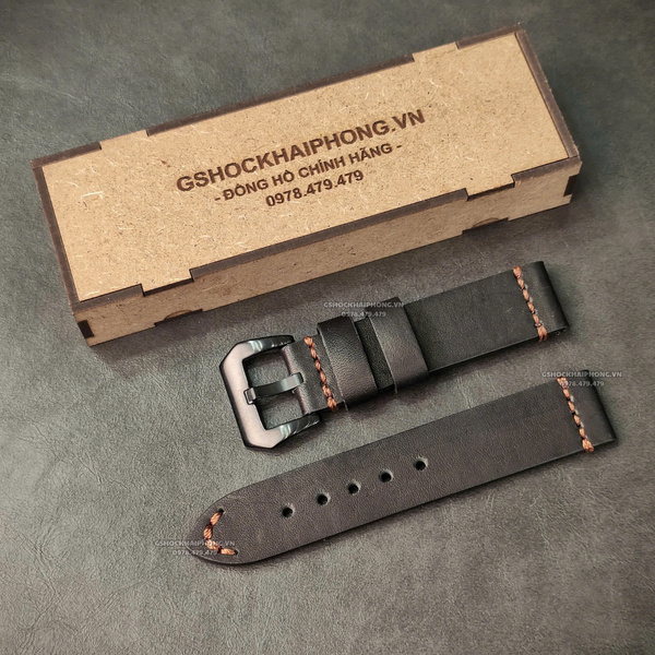 Dây da Bò - Màu Đen - Size 20/22/24mm ( Khóa Bạc + Khóa Đen )