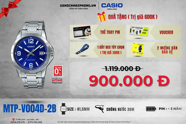 CASIO MTP-V004D-2B - QUÀ TẶNG TRỊ GIÁ 600K