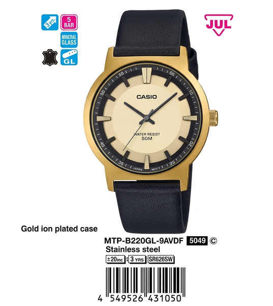 CASIO MTP-B220GL-9A QUÀ TẶNG TRỊ GIÁ 600K 