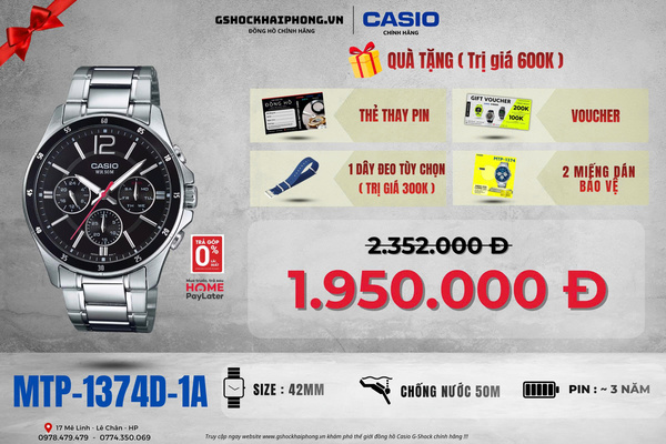 CASIO MTP-1374D-1A - QUÀ TẶNG TRỊ GIÁ 600K