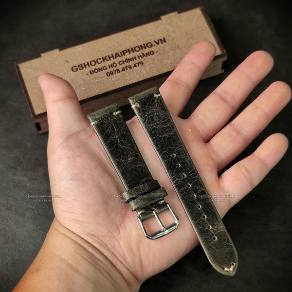 Dây da bò sáp dầu retro - Màu Xanh - Size 20/22/24mm