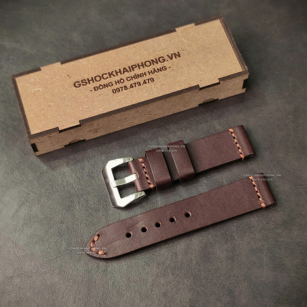 Dây da Bò - Màu Nâu - Size 20/22/24mm ( Khóa Bạc + Khóa Đen )