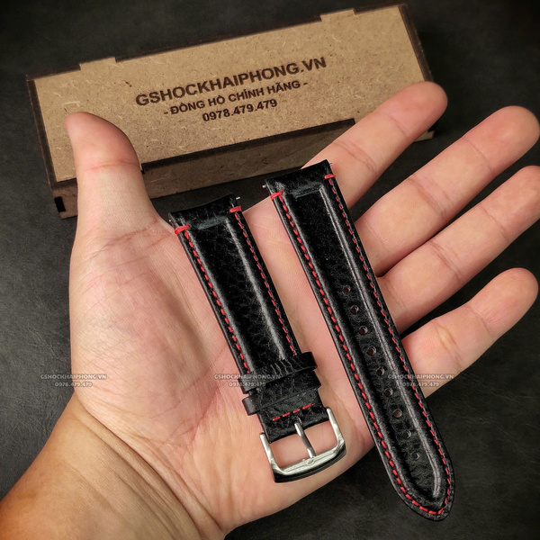 Dây da Bò Gân - Màu Đen Đỏ - Size 20/22mm