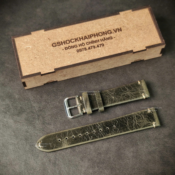 Dây da bò sáp dầu retro - Màu Xanh - Size 20/22/24mm