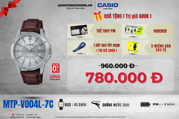CASIO MTP-V004L-7C - QUÀ TẶNG TRỊ GIÁ 600K