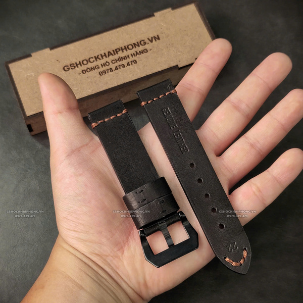Dây da Bò - Màu Đen - Size 20/22/24mm ( Khóa Bạc + Khóa Đen )