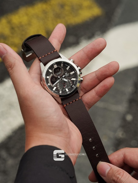 CASIO EDIFICE ECB-30D-1A ( Lên dây da bò  nâu Vintage )
