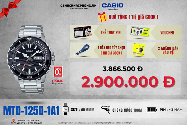 CASIO MTD-125D-1A1 - QUÀ TẶNG TRỊ GIÁ 600K 