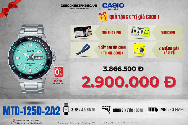 CASIO MTD-125D-2A2 - QUÀ TẶNG TRỊ GIÁ 600K 