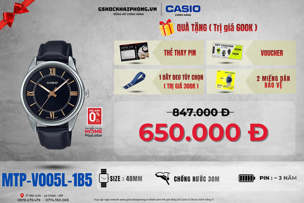 CASIO MTP-V005D-1B5  - QUÀ TẶNG TRỊ GIÁ 600k