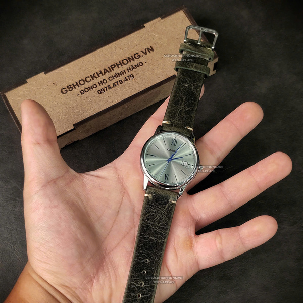 Dây da bò sáp dầu retro - Màu Xanh - Size 20/22/24mm