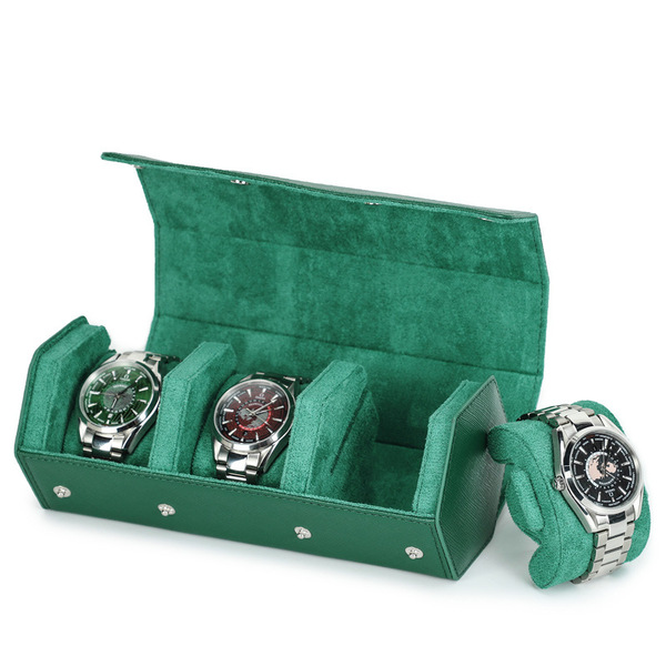 Hộp đựng đồng hồ  lục giác da bò màu lục bảo