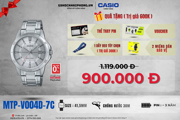 CASIO MTP-V004D-7C  - QUÀ TẶNG TRỊ GIÁ 600K