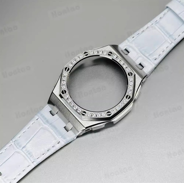 Bộ vỏ thép Bạc nạm đá - Dây da ( Thế hệ 5 cao cấp ) ( Kích vào sản phẩm chọn màu dây )