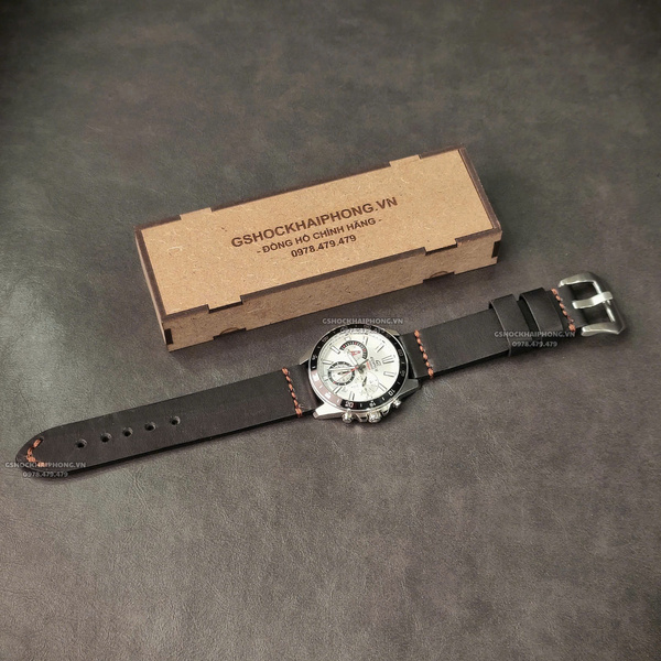 Dây da Bò - Màu Đen - Size 20/22/24mm ( Khóa Bạc + Khóa Đen )