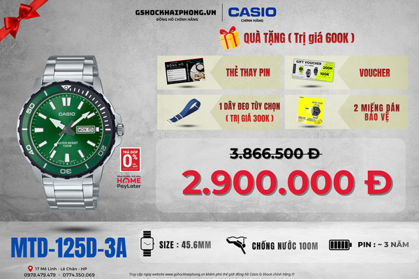  CASIO MTD-125D-3A - QUÀ TẶNG TRỊ GIÁ 600K 