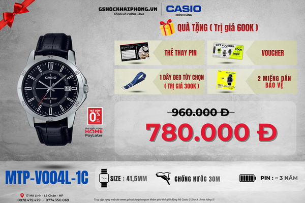 CASIO MTP-V004L-1C - QUÀ TẶNG TRỊ GIÁ 600K