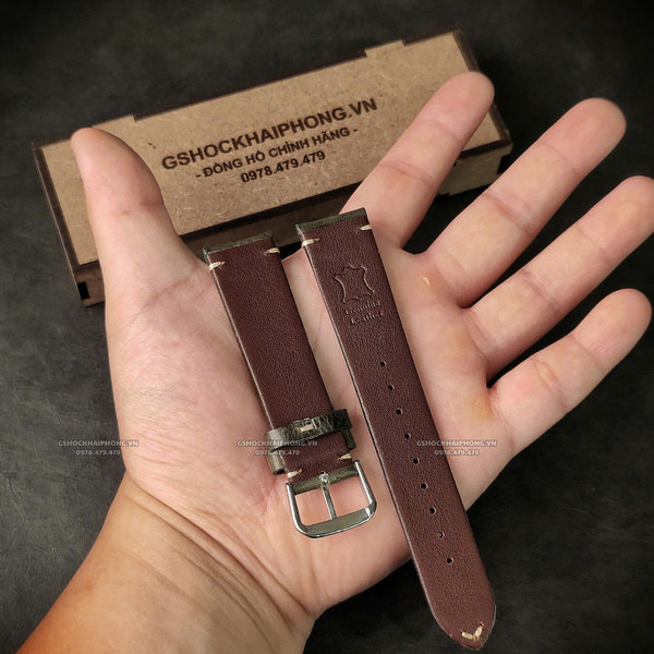 Dây da bò sáp dầu retro - Màu Xanh - Size 20/22/24mm