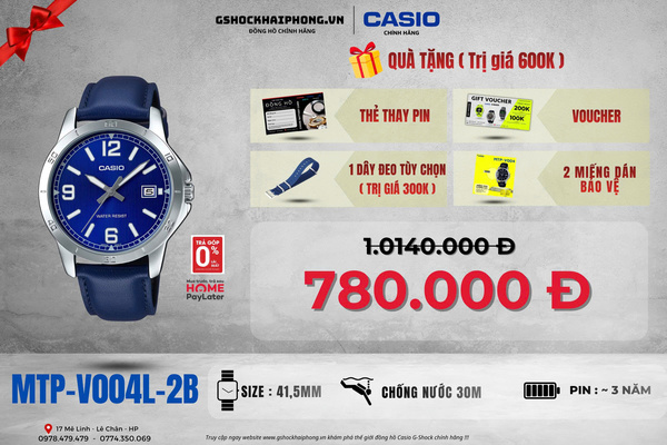 CASIO MTP-V004L-2B - QUÀ TẶNG TRỊ GIÁ 600K