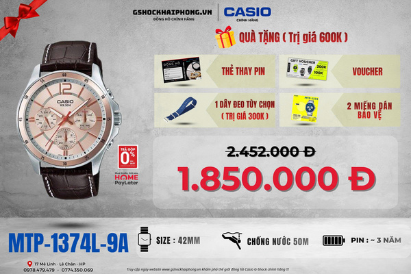 CASIO MTP-1374L-9A - QUÀ TẶNG TRỊ GIÁ 600K