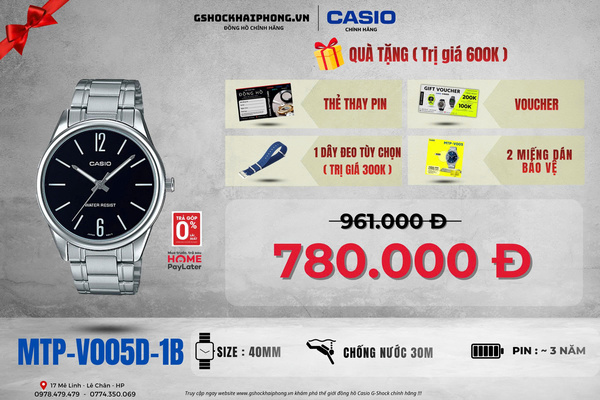 CASIO MTP-V005D-1B - QUÀ TẶNG TRỊ GIÁ 600k