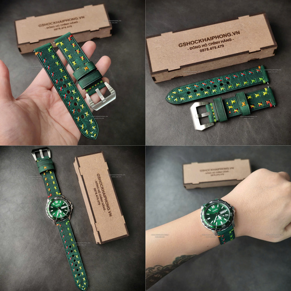 Dây da bò Crazy Horse phối chỉ màu Độc 01 - size 20mm/ 22mm/ 24mm/ 26mm