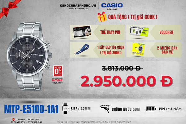 CASIO MTP-E510D-8A - QUÀ TẶNG TRỊ GIÁ 600K