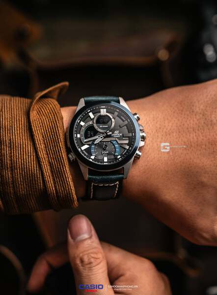 CASIO EDIFICE ECB-30DB - 1A ( Lên Dây Da Bò Sáp Dầu )