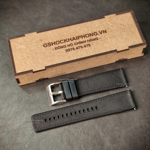 Dây da bọc cao su - Size 20/22/24mm - Màu Đen