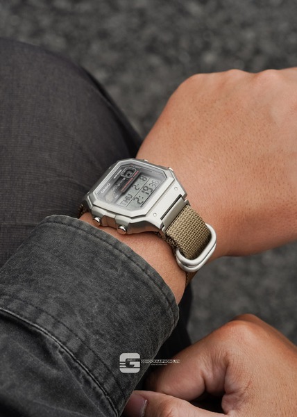 CASIO WS-1600H-1A ( Lắp thêm vỏ thép - Dây vải Military )