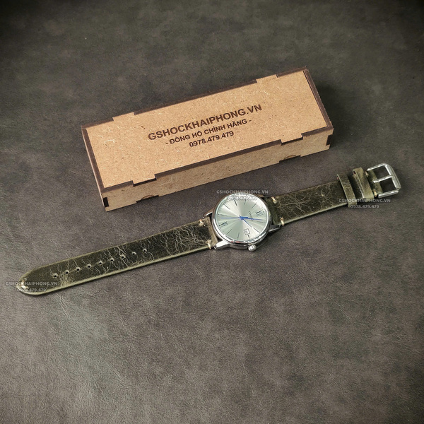 Dây da bò sáp dầu retro - Màu Xanh - Size 20/22/24mm